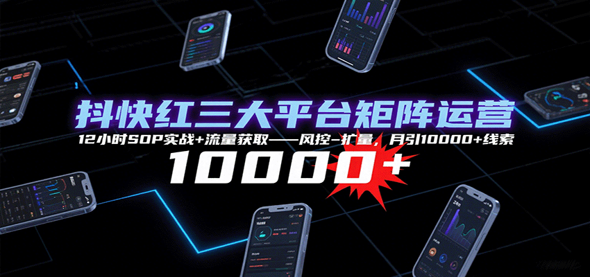 抖快红三大平台矩阵运营，12小时SOP实战+流量获取-风控-扩量，月引10000+线索-Code_Architect